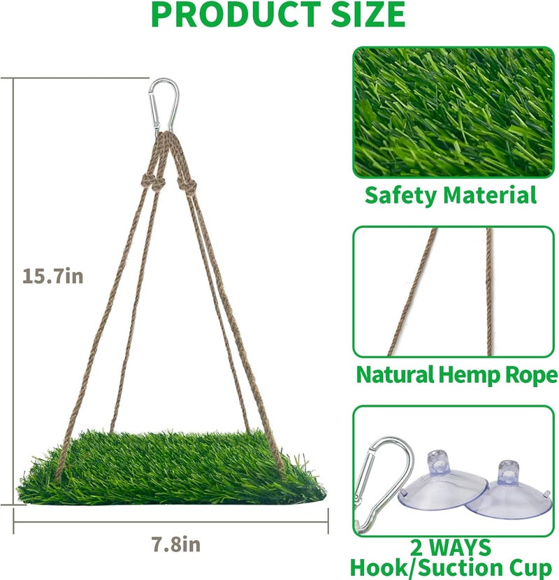 FlidRunest Large Bird Swing Toy, Bird Grass Mat Hammock Swing with Hooks, Parrot Climbing Foraging Toy for Cockatoo,Parakeets,Budgie,Sun Conure, Small to Medium 15.7x7.8 Inches - Image 3